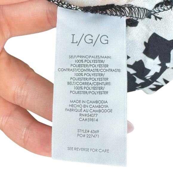 Cabi X-Factor Faux Wrap Black White Pattern 3/4 Sleeve Mini Dress Pockets - Picture 12 of 13